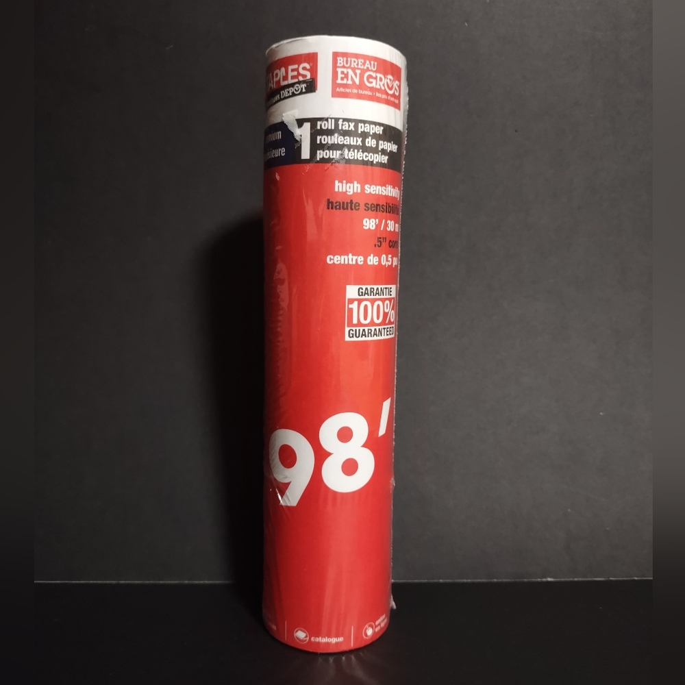 Sealed Staples Thermal Fax Paper 98' Roll .5" Core